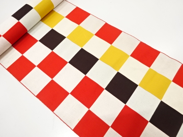 アンティーク　市松模様織り出し　八寸帯地反物